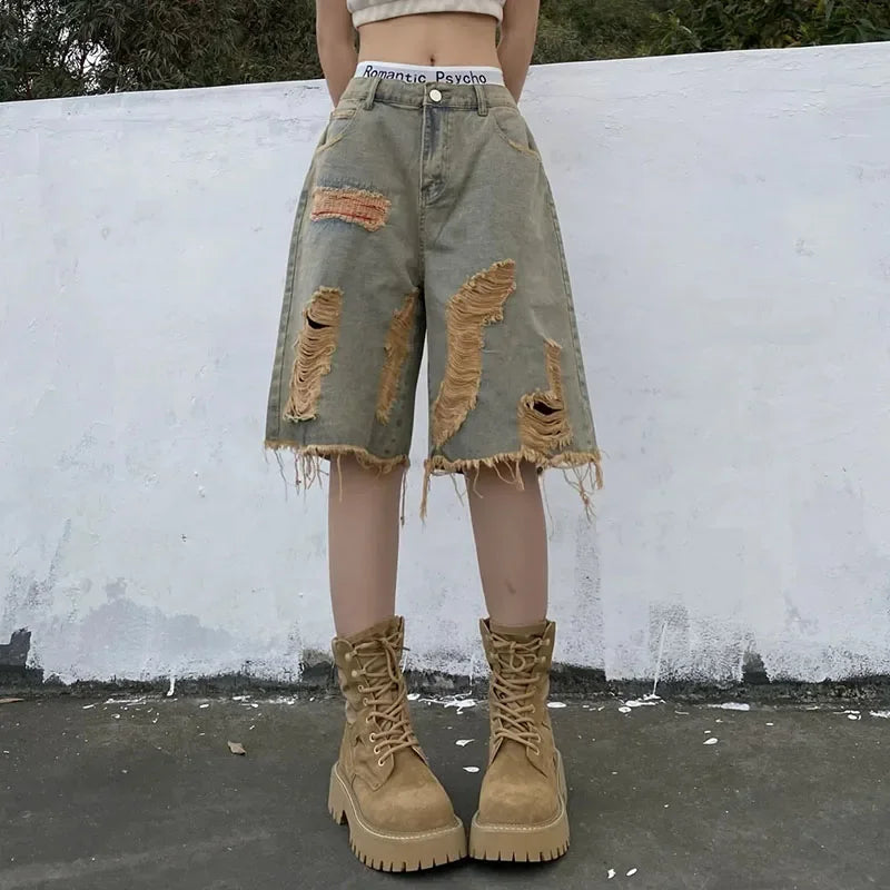 Streetwear Hip Hop Vintage High Street Denim Shorts