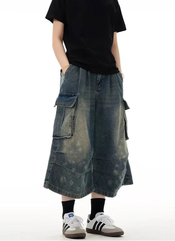 Jeans-Shorts im Vintage-Stil aus gewaschenem Denim
