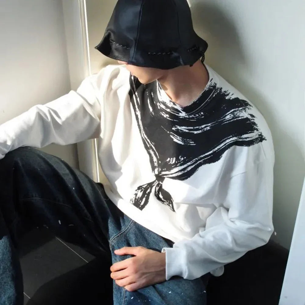 T-shirt à fausse écharpe contrastée noire et blanche