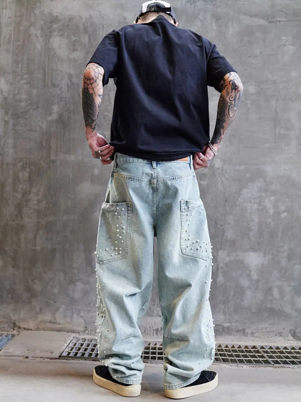 Warme, lässige Hip-Hop-Jeans mit weitem Bein