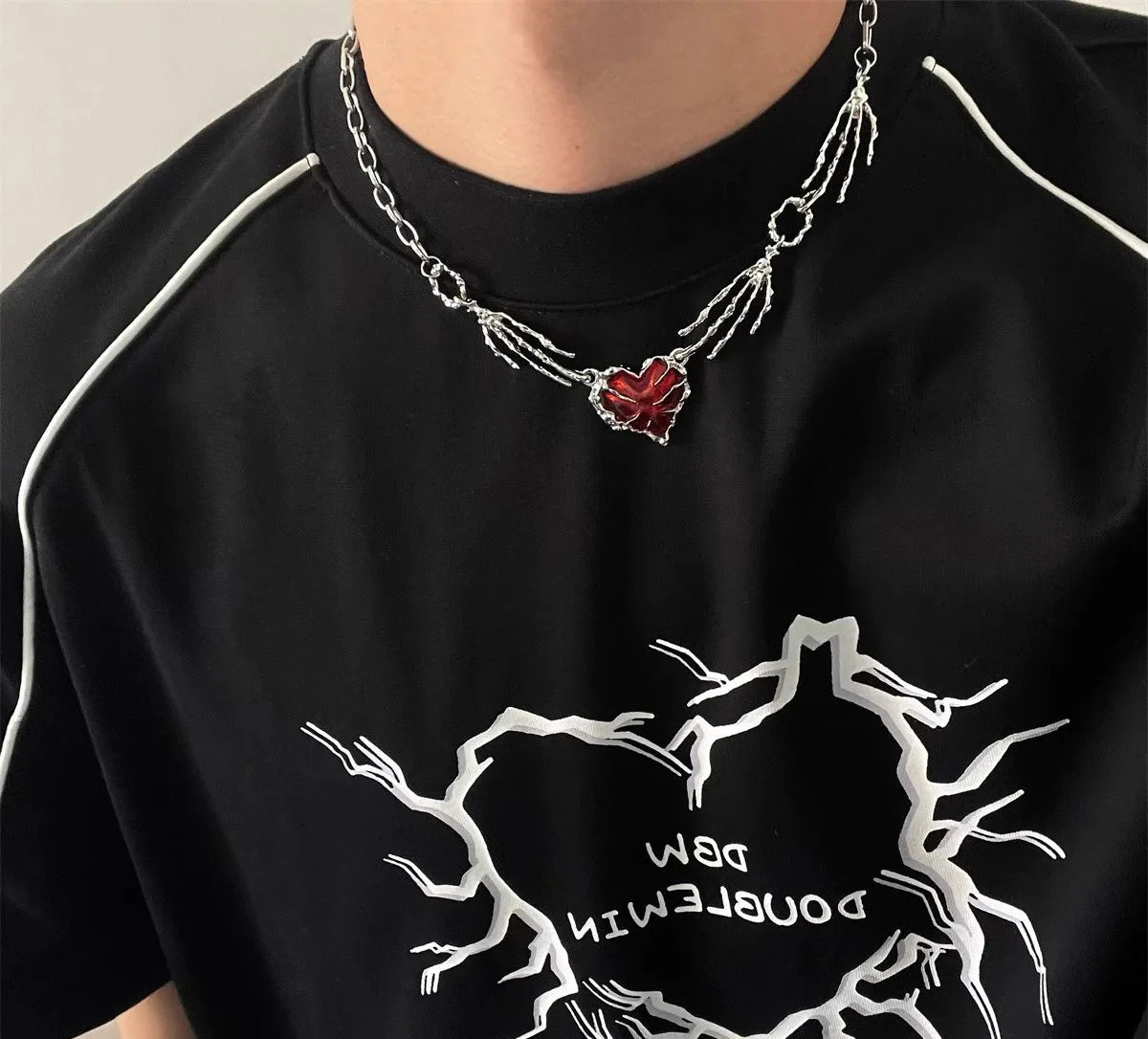 Men Gothic Red Peach Heart Pendant Necklace
