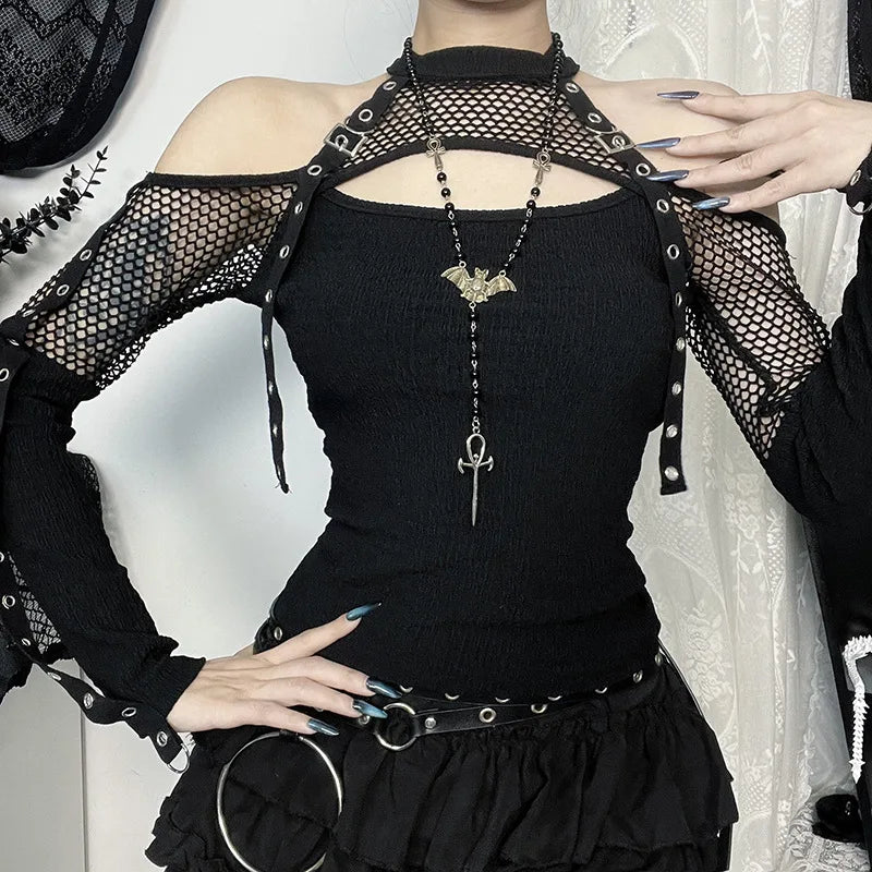 Gothic Dark Punk Grunge Fishnet T-Shirt