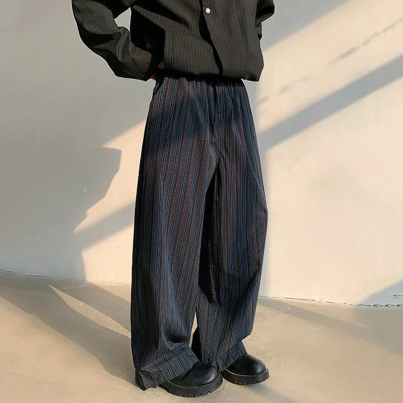 Koreanische gestreifte Hose mit weitem Bein