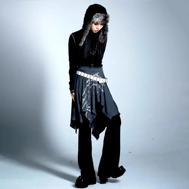 Grunge Y2K Graffiti Print Irregular Women's Skirt