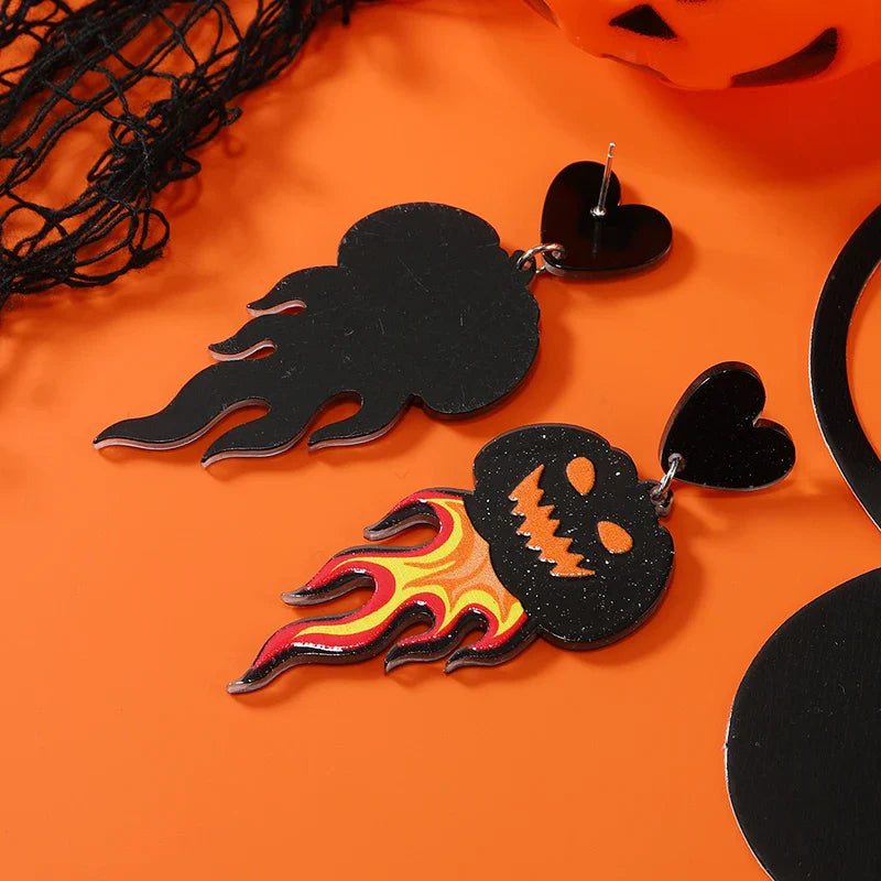 Boucles d'oreilles citrouille fantôme d'Halloween imprimées en acrylique