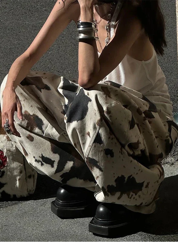 Vintage Y2K Oversize-Hose mit Kuhmuster
