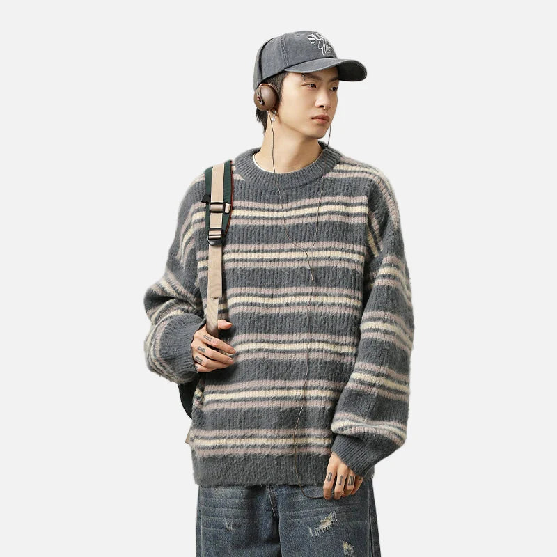 Hochwertiger Hip-Hop-Streifenstrickpullover