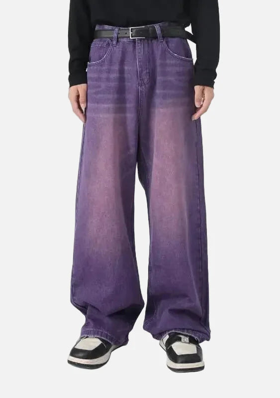 Lila Jeans im amerikanischen Stil mit Farbverlauf und weitem Bein