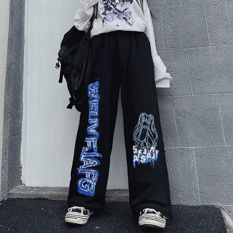 Oversize-Jogginghose mit Retro-Anime-Print
