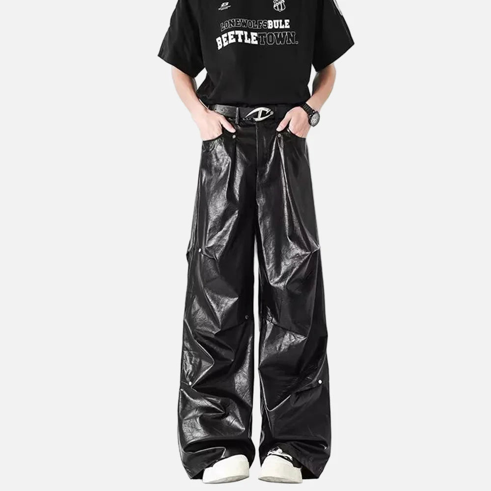 Pantalon en cuir gothique de style américain polyvalent