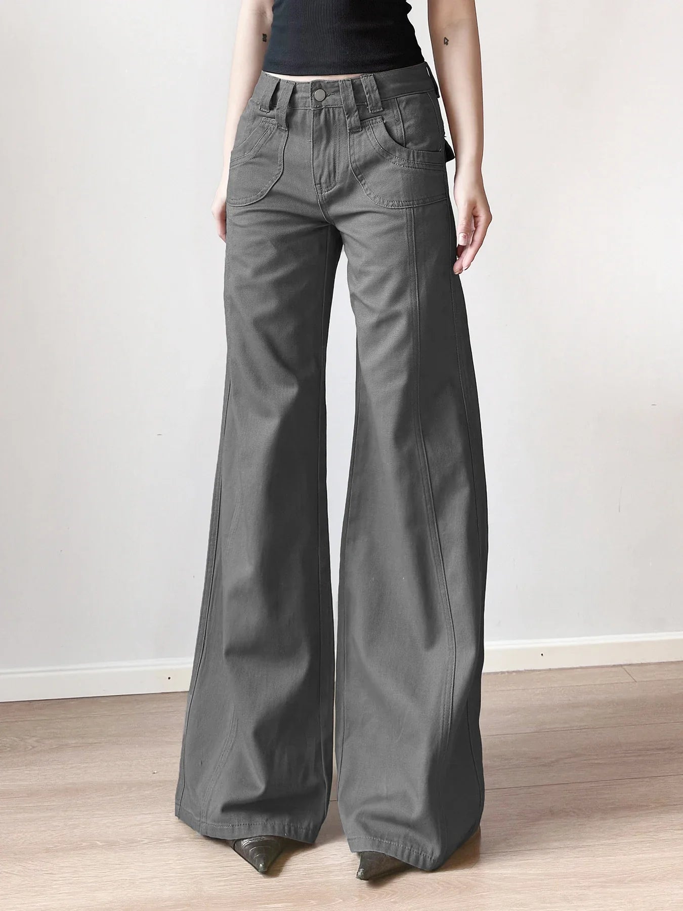 Vintage graue Cargo-Jeans mit lockerer Passform