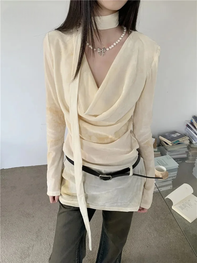 Chemisier jaune évasé à manches longues pour femme