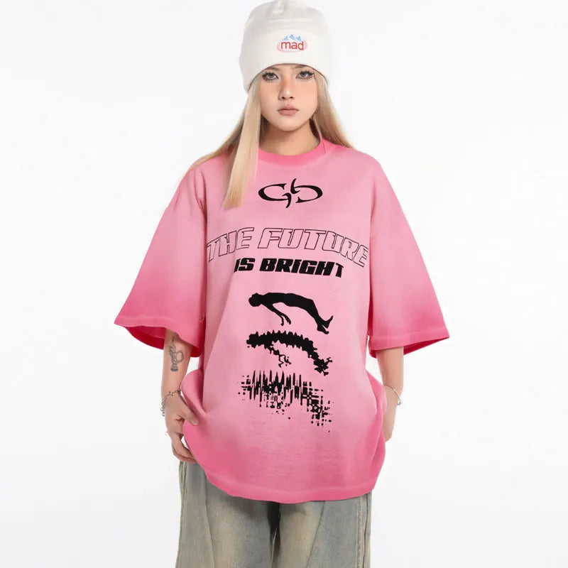 Trendiges Grunge-Hip-Hop-T-Shirt mit Grafikprint und Waschung