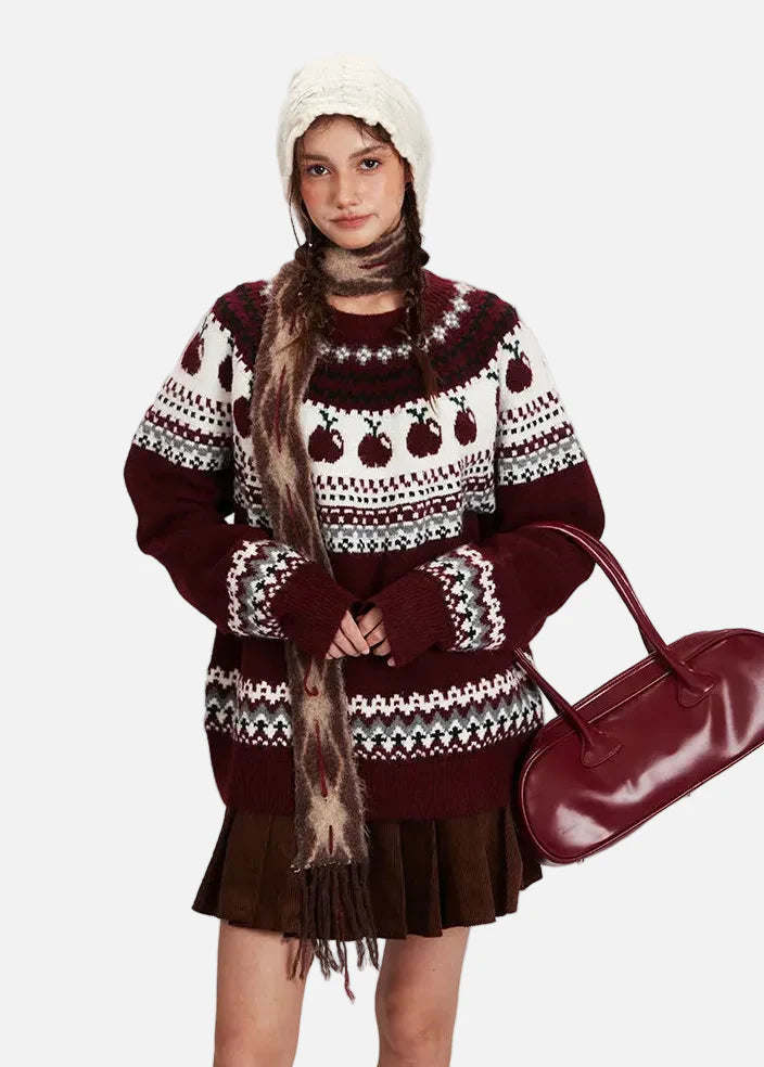 Gemütlicher, weicher Fair-Isle-Strickpullover mit Rundhalsausschnitt