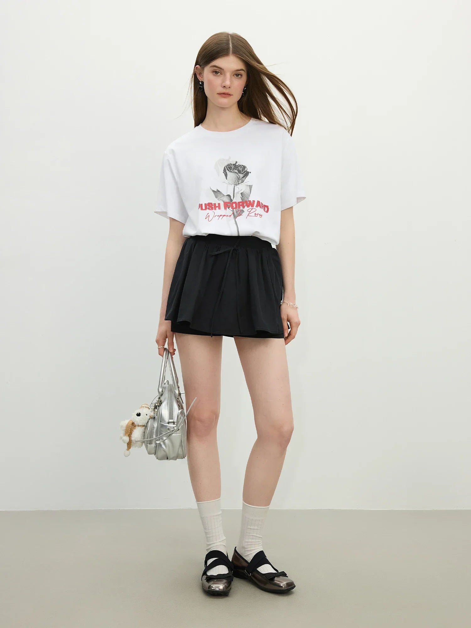Damen Vintage Cooling Rose Print Loose Fit T-Shirt