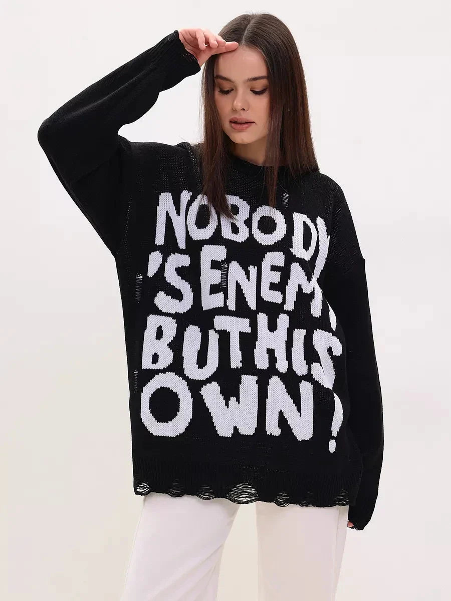 Pull rétro oversize à imprimé lettres pour femme