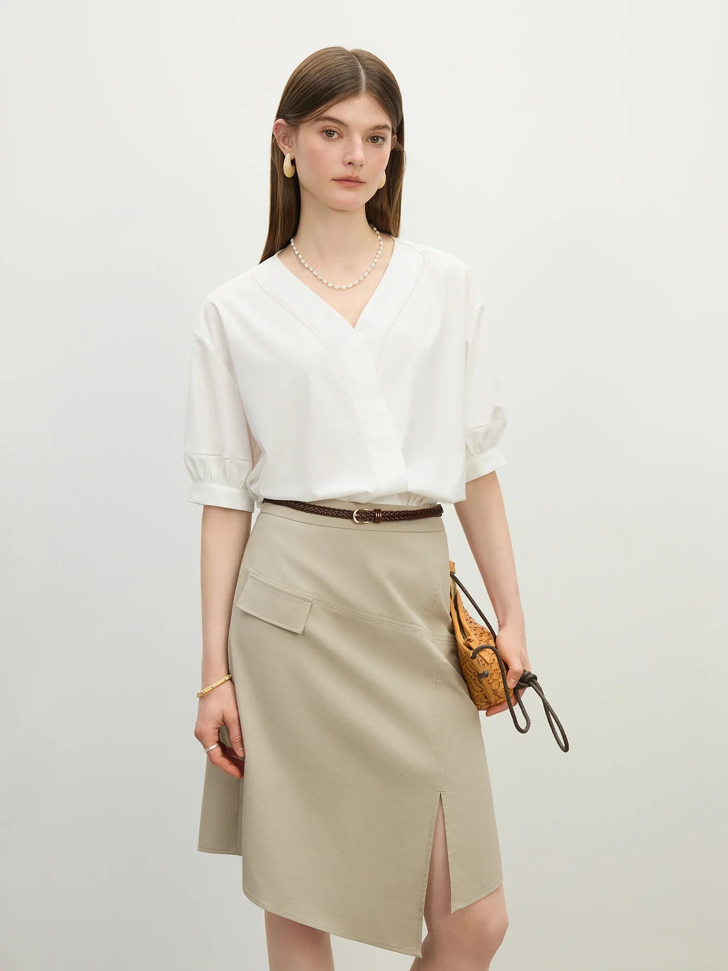 Chemise d'été classique et décontractée à col en V en lin pour femme