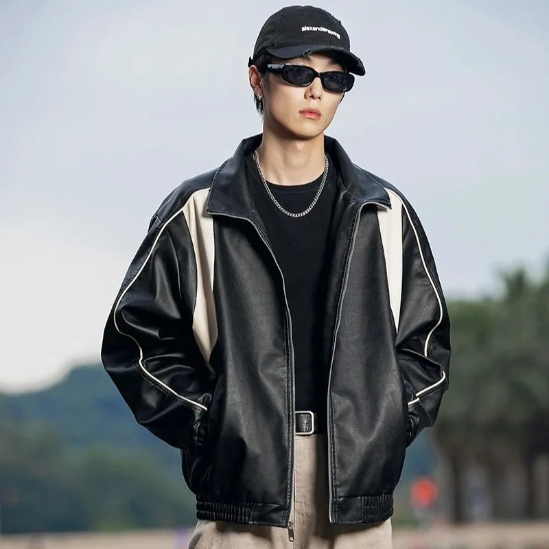 Strapazierfähige, wasserdichte Lederjacke im Color-Block-Design