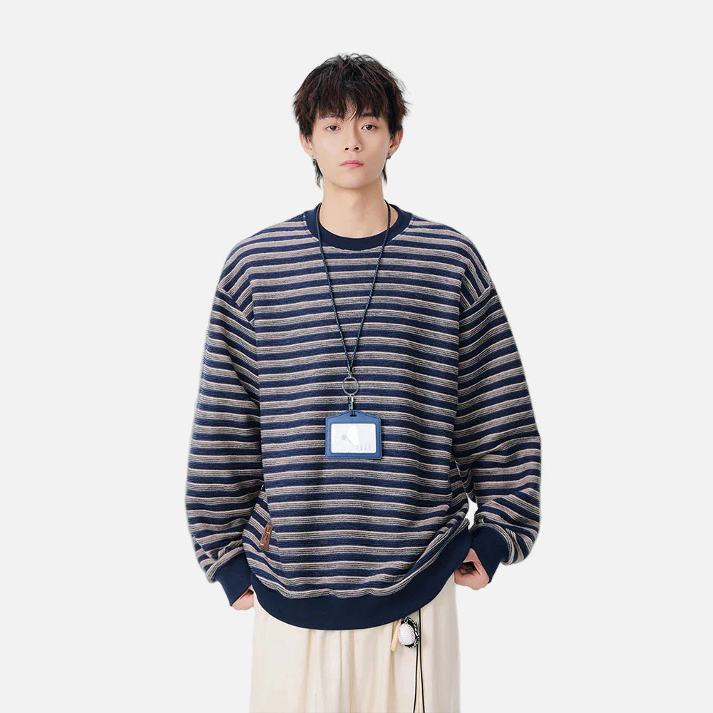 Y2K-gestreiftes Oversize-Sweatshirt mit Rundhalsausschnitt