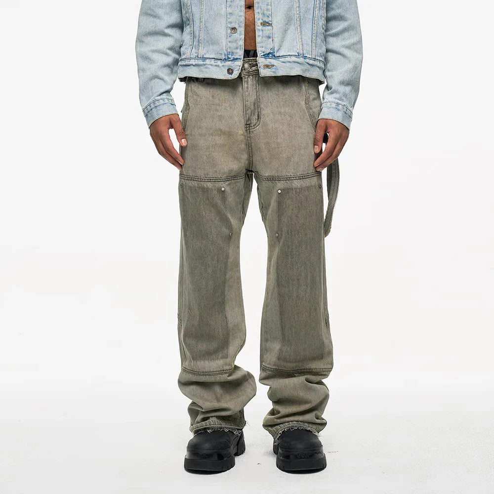 Used-Look Vintage Baggy Jeans mit Tintenflecken