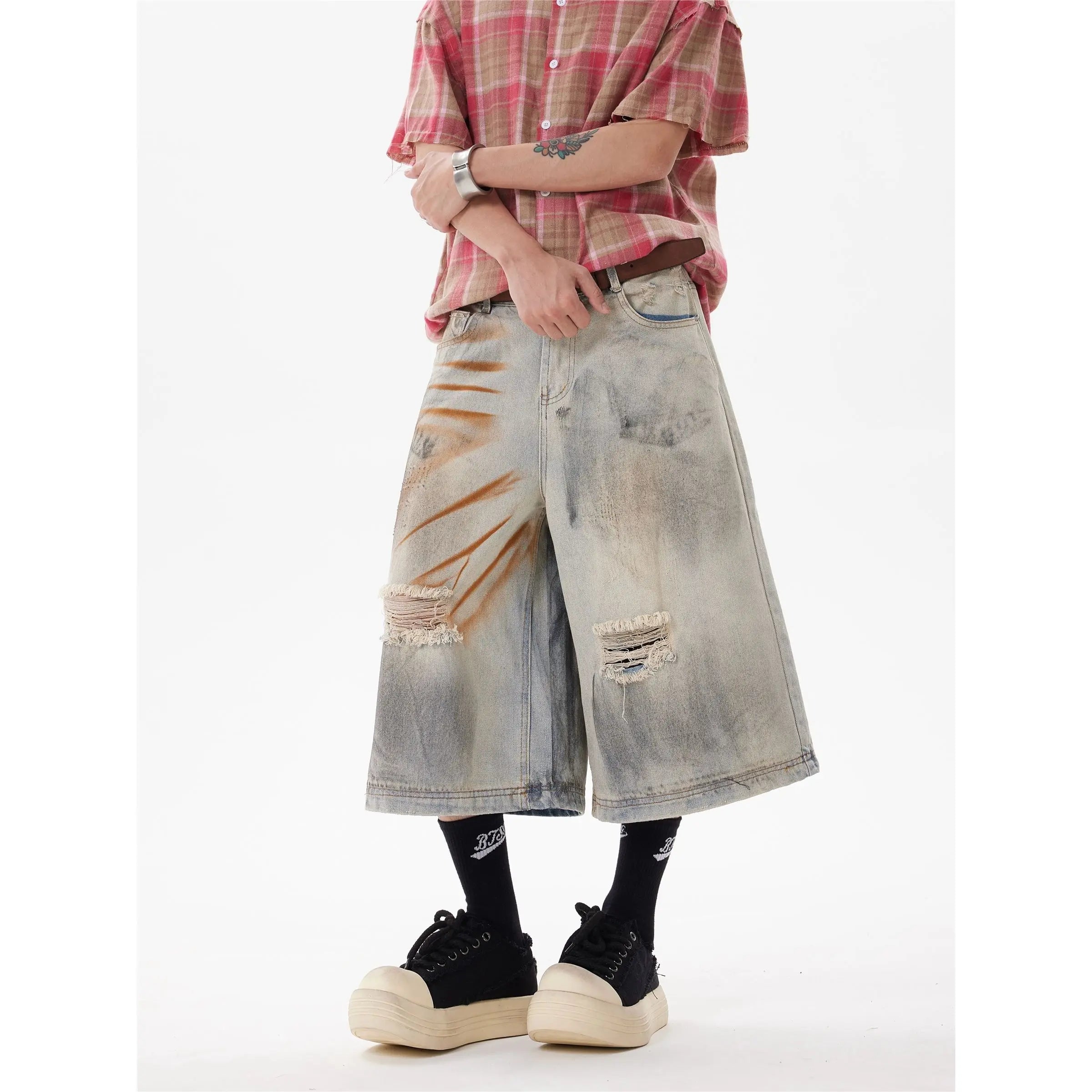 Vintage-Shorts mit weitem Bein, rostfarben gefärbt