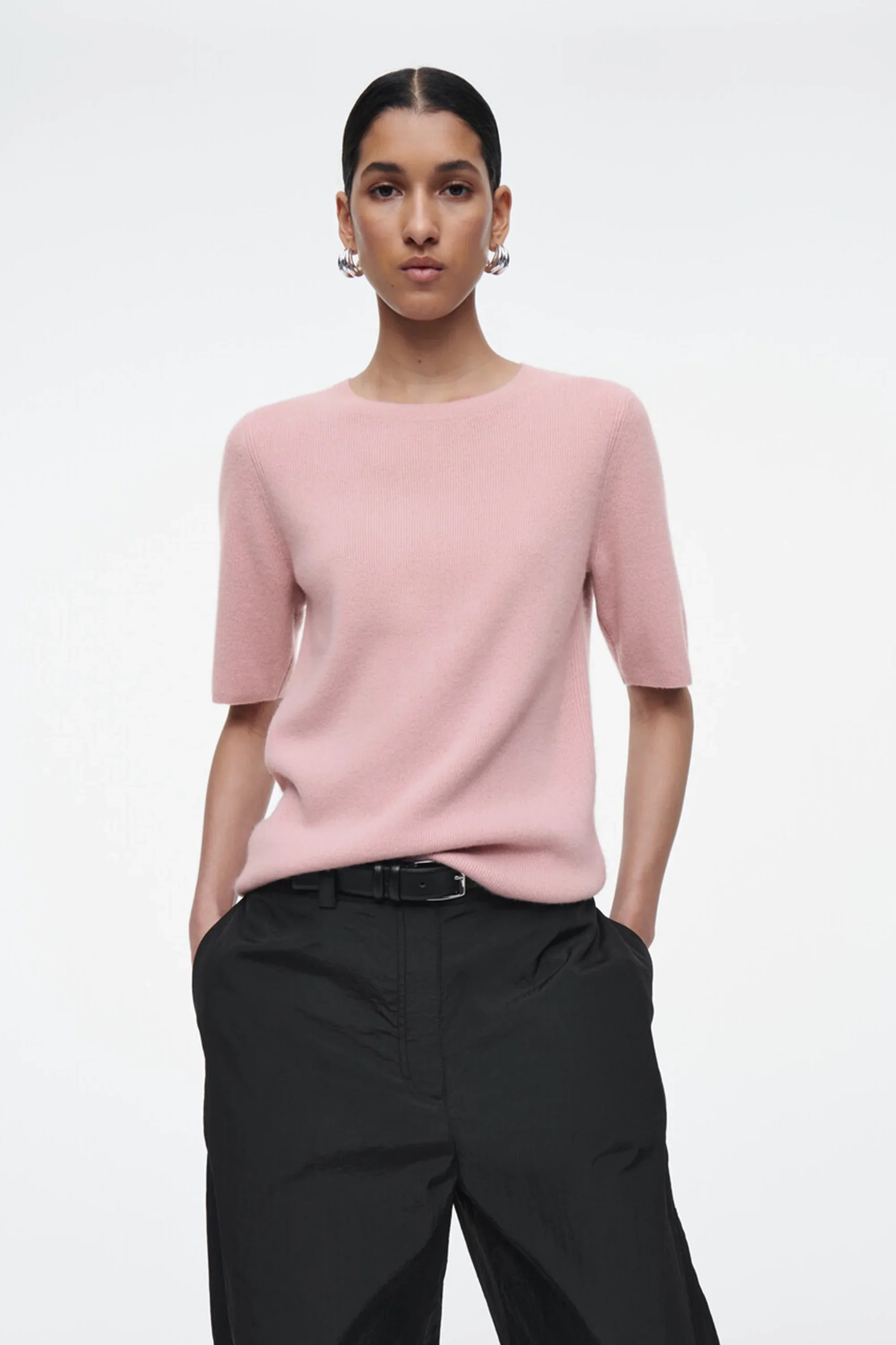 Damen Rosa Ätherisches Frühlings-Freizeit-Strick-T-Shirt