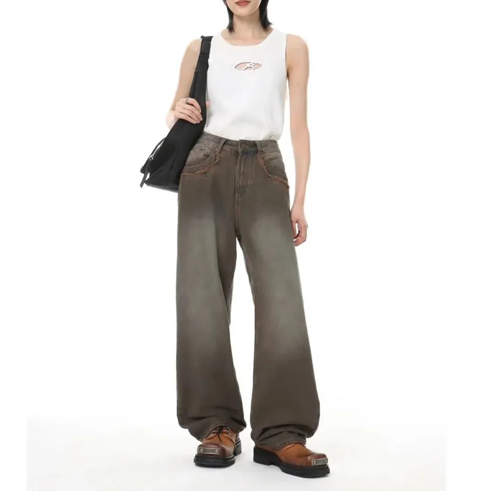 Streetwear-Jeans im verwaschenen Retro-Stil, lässige Hosen, Frühlingsjeans