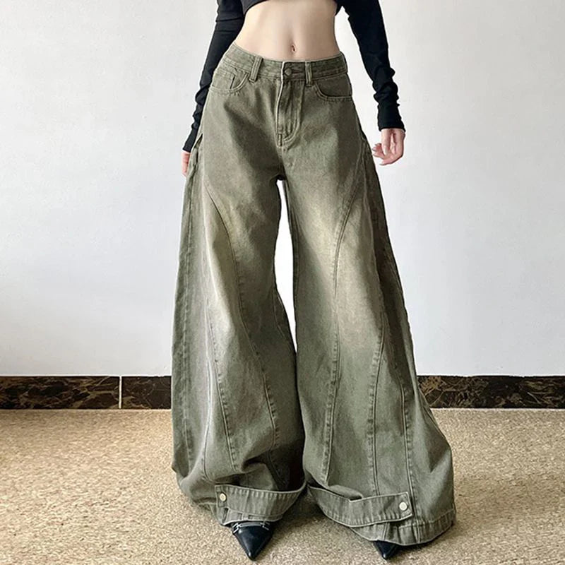 Jean vintage tendance pour femme, taille haute et jambes larges