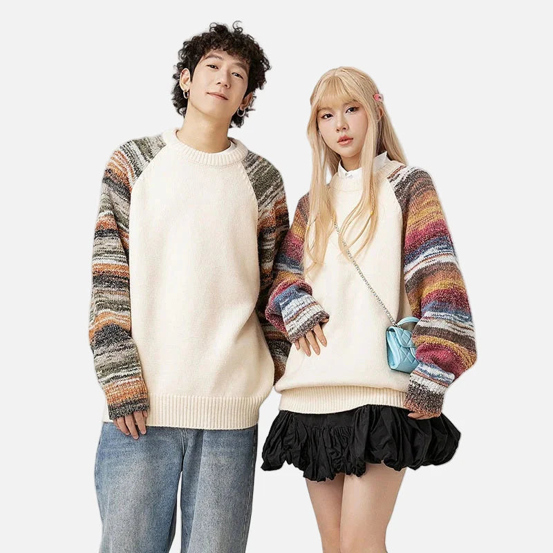 Pull en maille hip-hop à col rond et empiècements