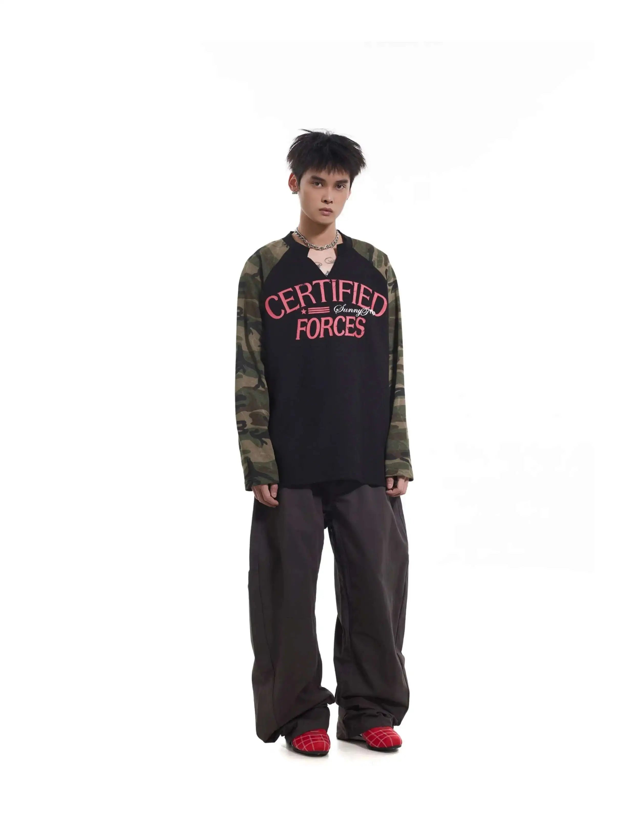 Vintage Camo Henley Langarmshirt