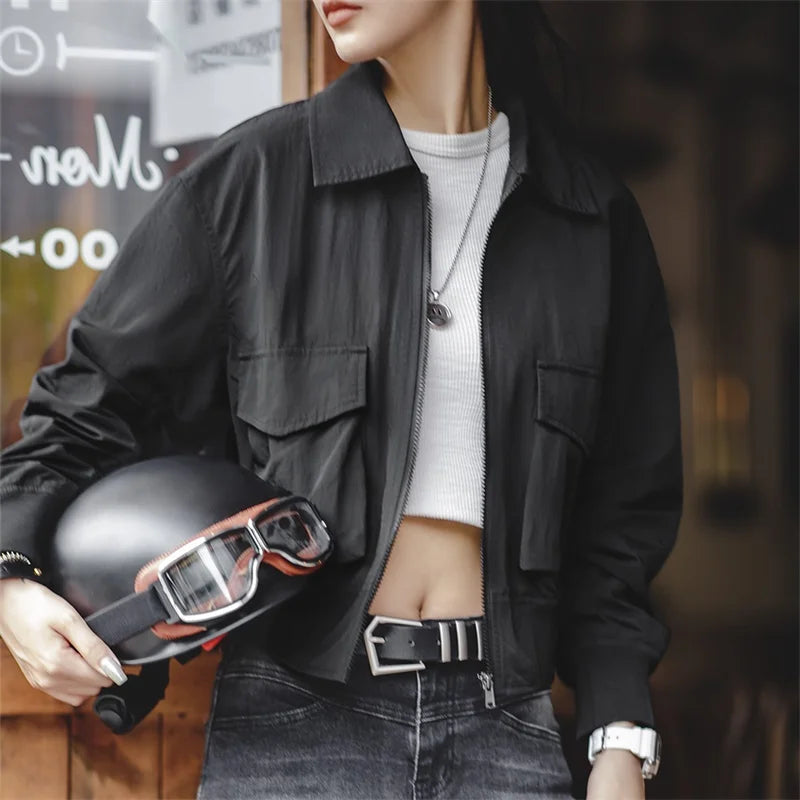 blouson bomber rétro décontracté noir