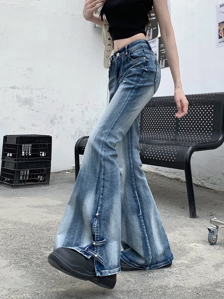 Destroyed Blue Slim Flare Jeans