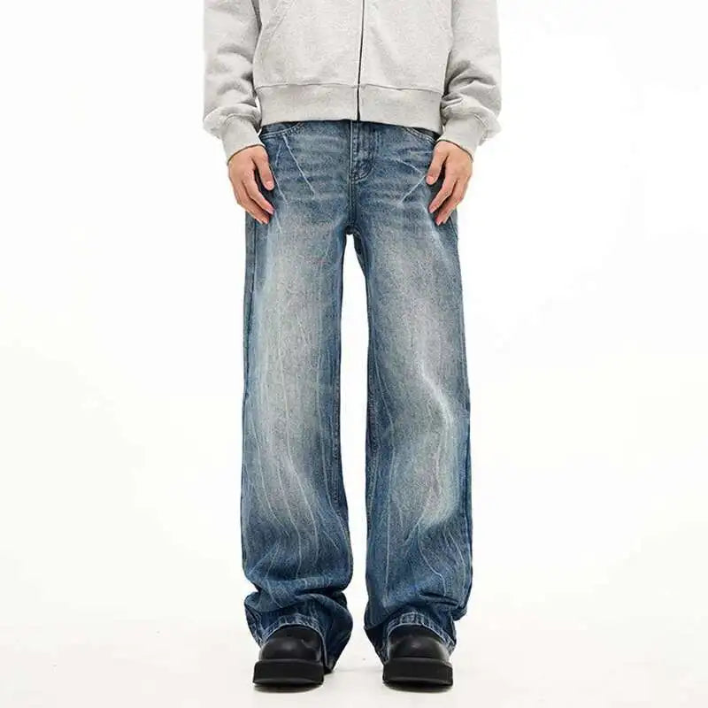 Pantalon en denim à jambes larges à motif éclair