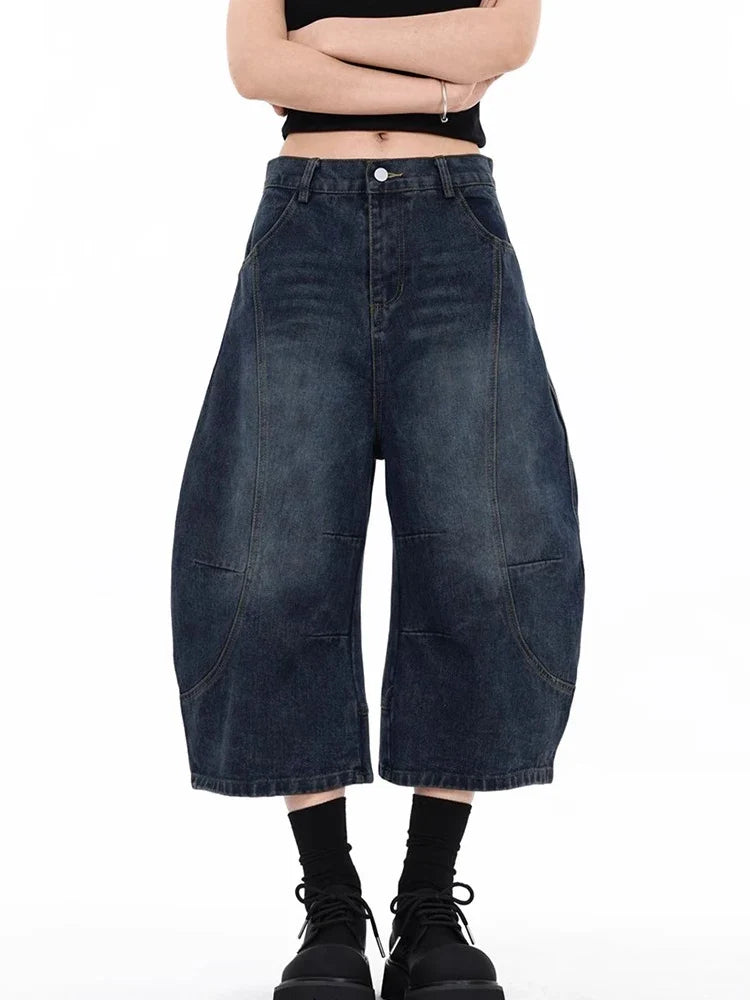 Jeansshorts mit weitem Bein und Vintage-Waschung