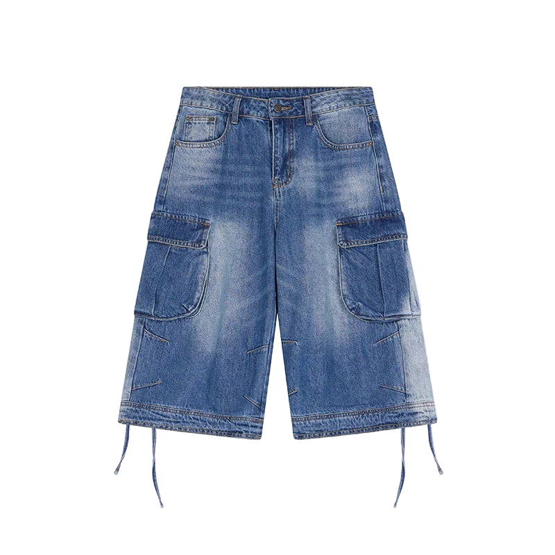 Vintage Cozy Drawstring Cargo Denim Jorts