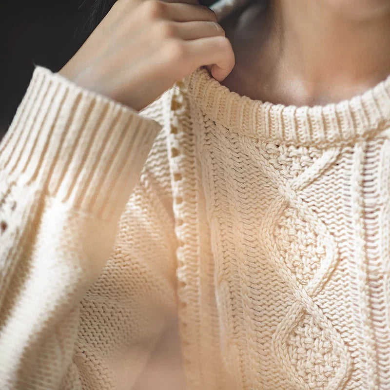 Beigefarbener Cropped-Pullover für Herbst und Winter