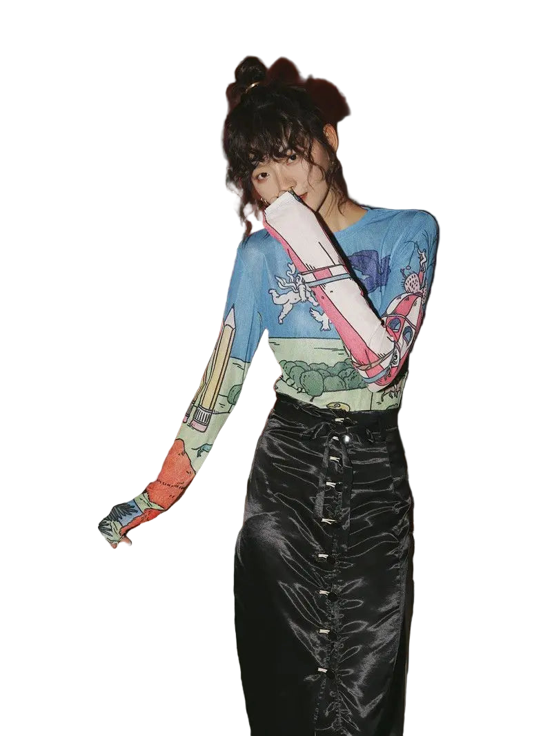 Y2K Sheer Mesh Long Sleeve Women's Top