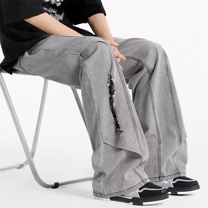 Jean vintage déchiré à jambes droites pour homme