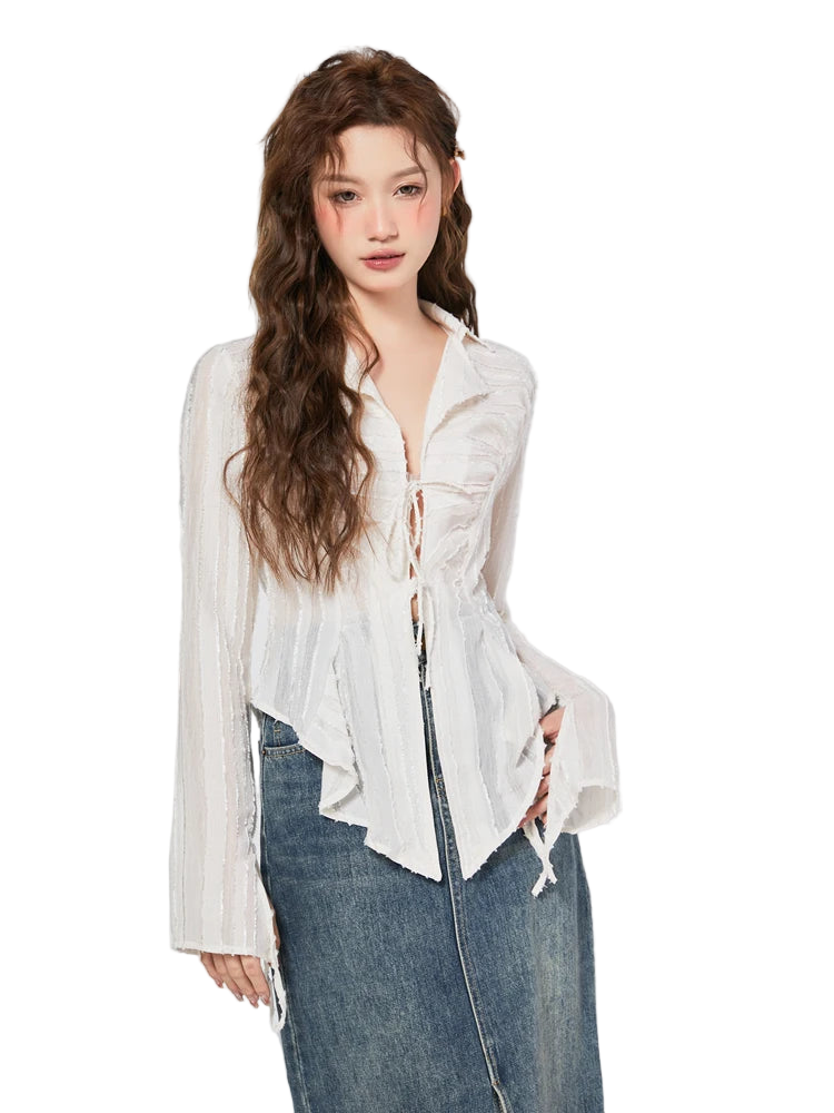 Y2K Bandage Chiffon Long Sleeve Shirt