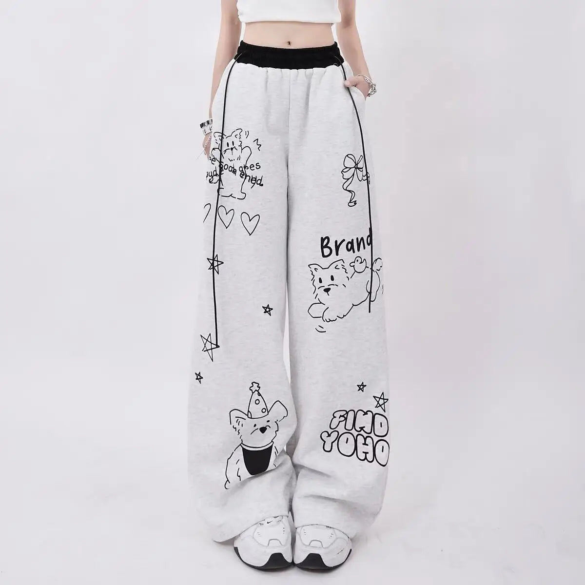 Handbemalte, locker sitzende Vintage-Sweatpants mit geradem Bein