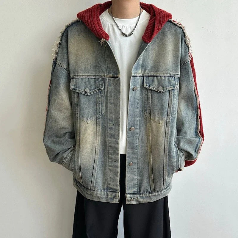 Veste en jean à capuche Trendy Knitt à bords francs