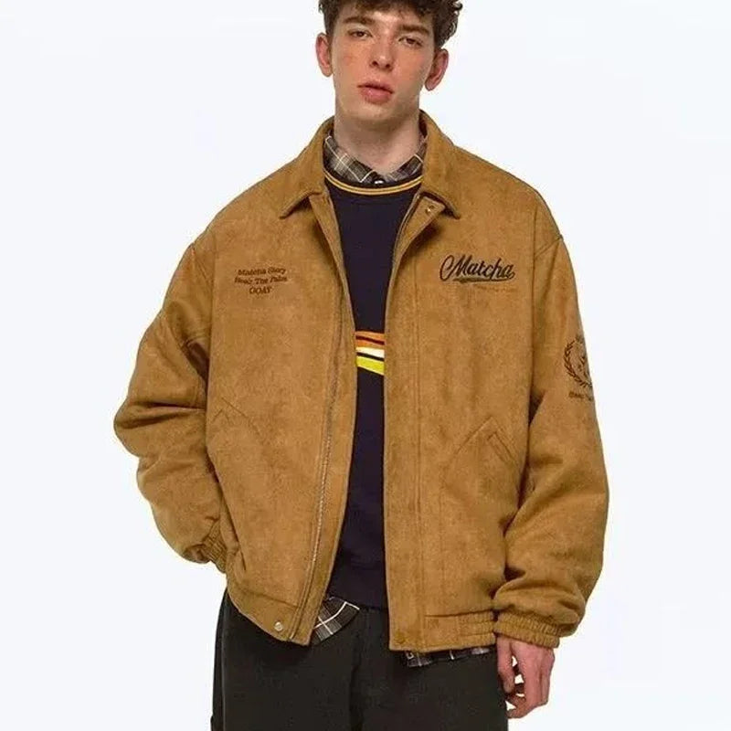 Amerikanische Retro-Rennjacke mit Reverskragen im Hip-Hop-Stil