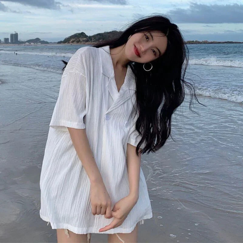 Chemise blanche décontractée à boutons pour femme, style coréen