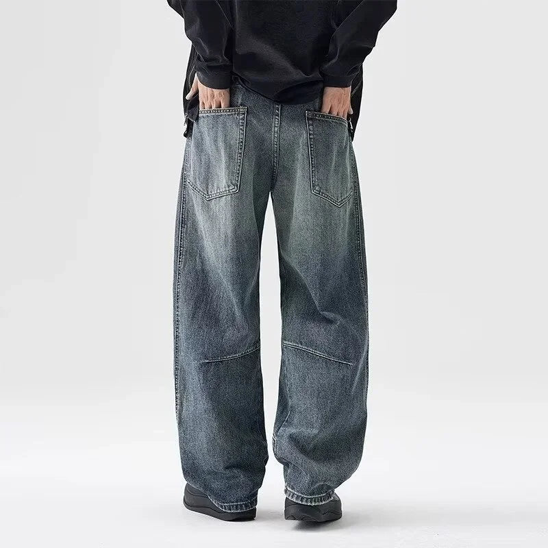 Jean en denim droit à jambes larges, style vintage cool pour homme