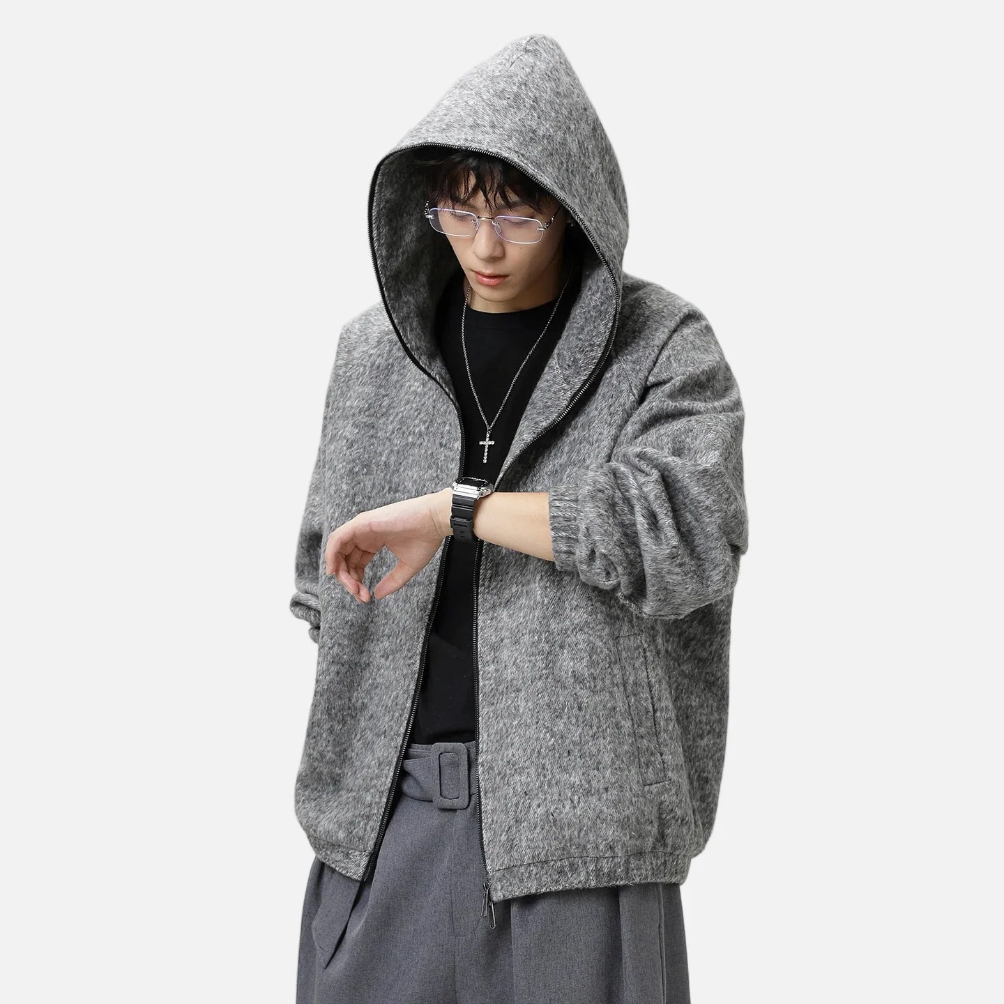 Lässiger Oversize-Stil Mohair-Mischjacke
