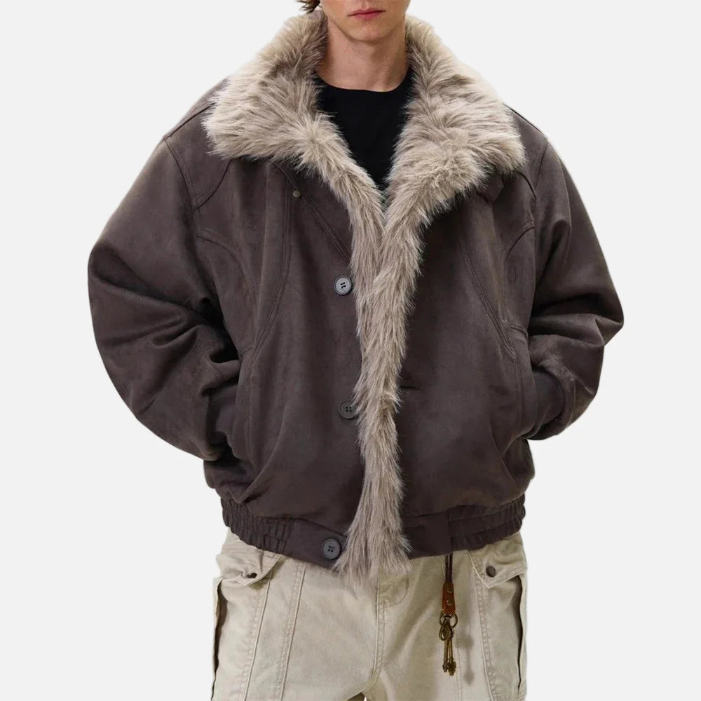 Dicke, warme Hip-Hop-Winterjacke aus Kunstpelz