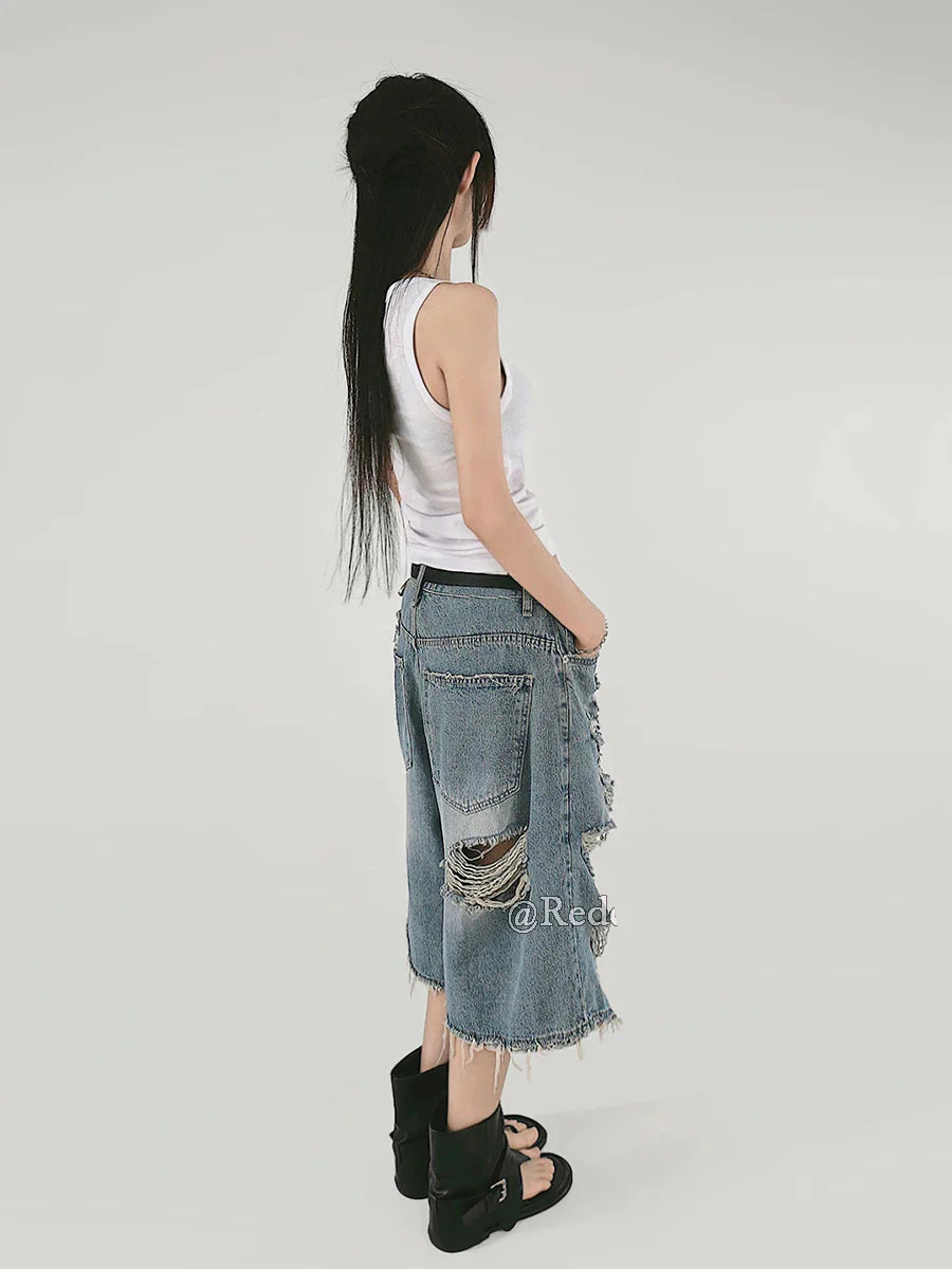 Short en jean bleu vintage style hip-hop