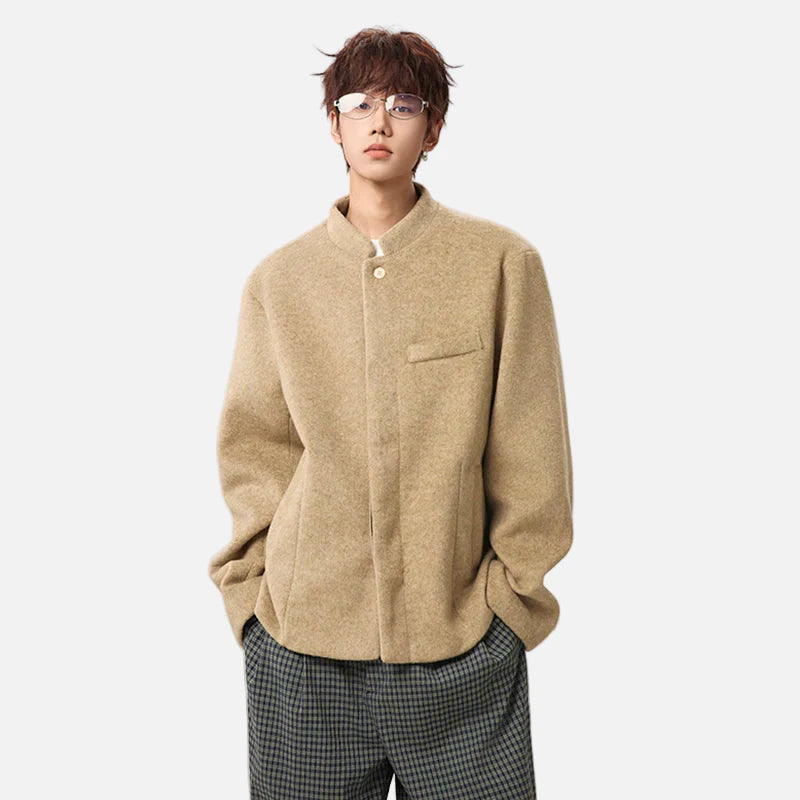 Lässige Wolljacke mit Stehkragen