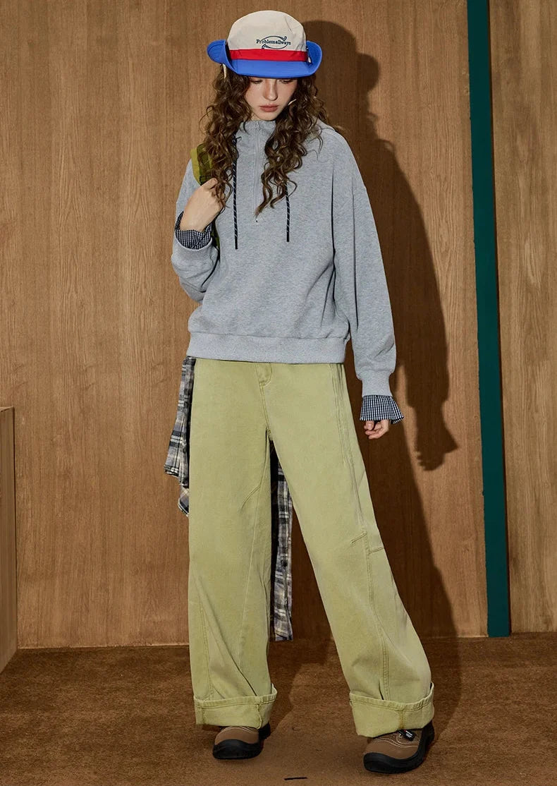 Grüne amerikanische High-Waist-Jeans mit weitem Bein