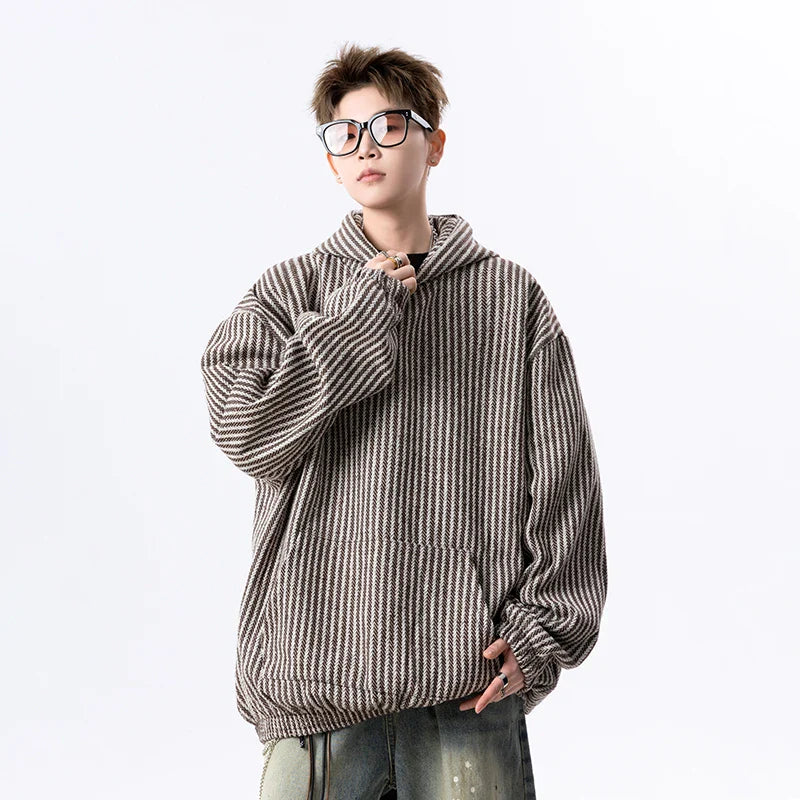 Cool Trendy Hip Hop Neutral Striped Hoodie